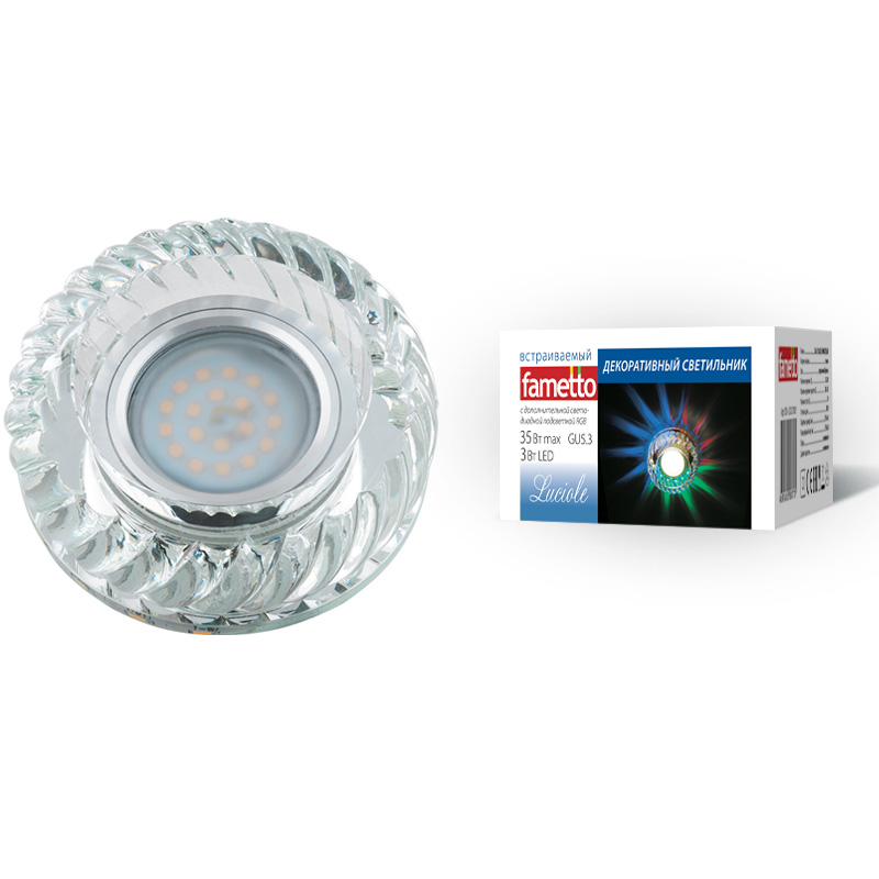 DLS-L123 GU5.3 GLASSY/CLEAR/RGB Светильник декоративный встраиваемый, серия Luciole. Без лампы, GU5.